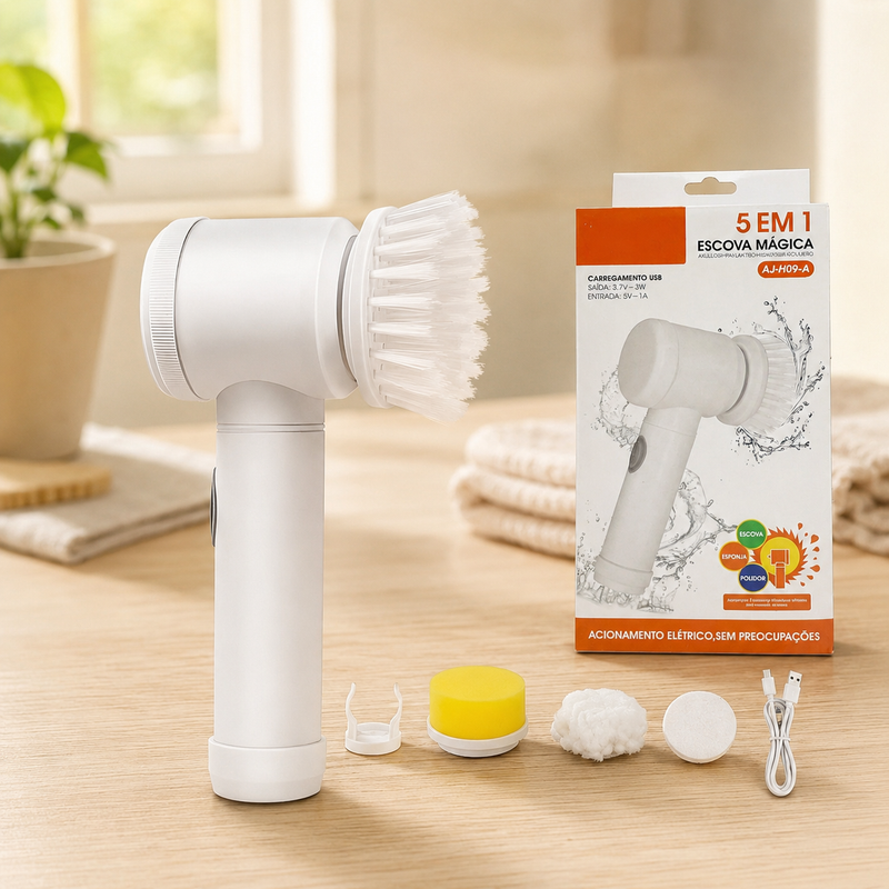 Escova Elétrica de Limpeza 5 em 1 Sem Fio USB – Multiuso para Cozinha e Banheiro | Orville Decor