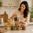 Kit  6 Potes Herméticos com Bambu