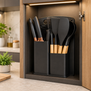 Kit 19 Utensílios de Cozinha em Silicone Preto com Facas e Tábua