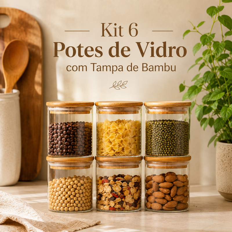 Kit  6 Potes Herméticos com Bambu