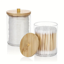 Potes de Acrílico com Tampa de Bambu – Ideal para Cotonetes e Algodão