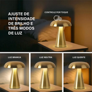 Luminária Abajur de Mesa Cogumelo Portátil Metálico LED, Sem Fio, Quarto Restaurante, Recarregável USB, Touch com Dimmer