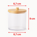 Potes de Acrílico com Tampa de Bambu – Ideal para Cotonetes e Algodão