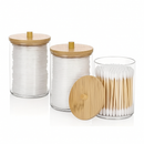 Potes de Acrílico com Tampa de Bambu – Ideal para Cotonetes e Algodão