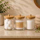 Potes de Acrílico com Tampa de Bambu para Organização de Banheiro | Orville Decor