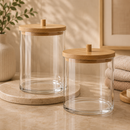 Potes de Acrílico com Tampa de Bambu para Organização de Banheiro | Orville Decor