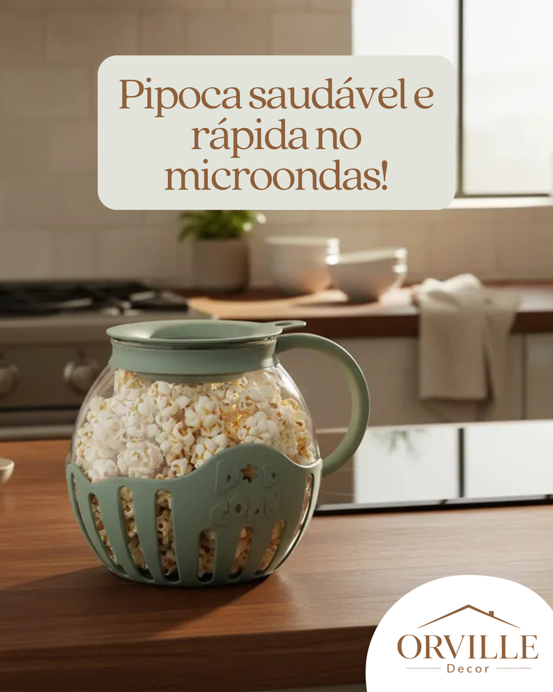 Pipoqueira de Vidro para Micro-ondas Sem Óleo 2L | Pipoca Saudável em 3 Minutos