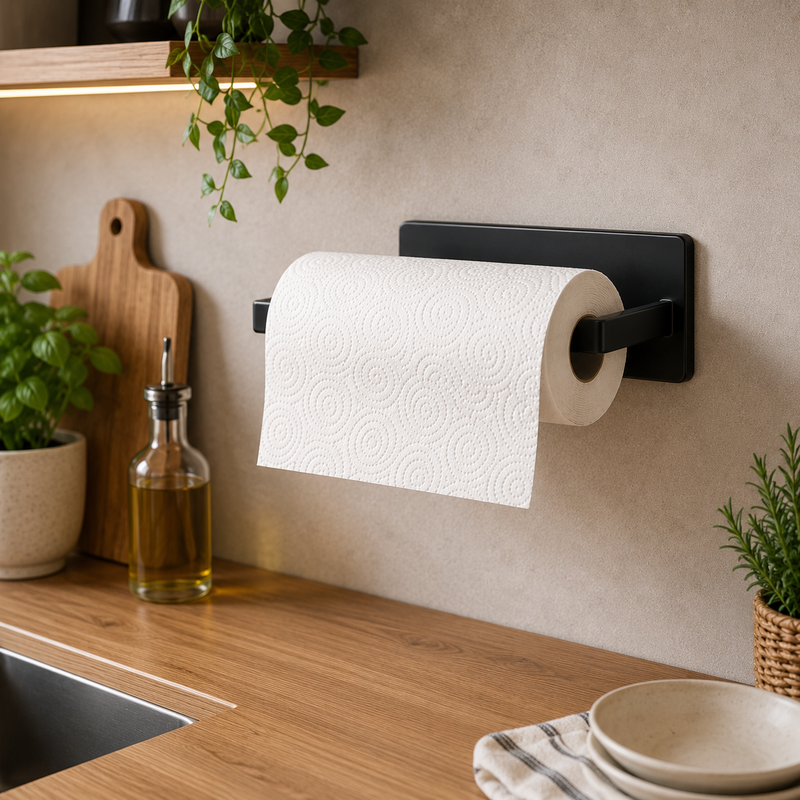 Suporte de Papel Toalha de Parede Adesivo em Metal - Orville Decor
