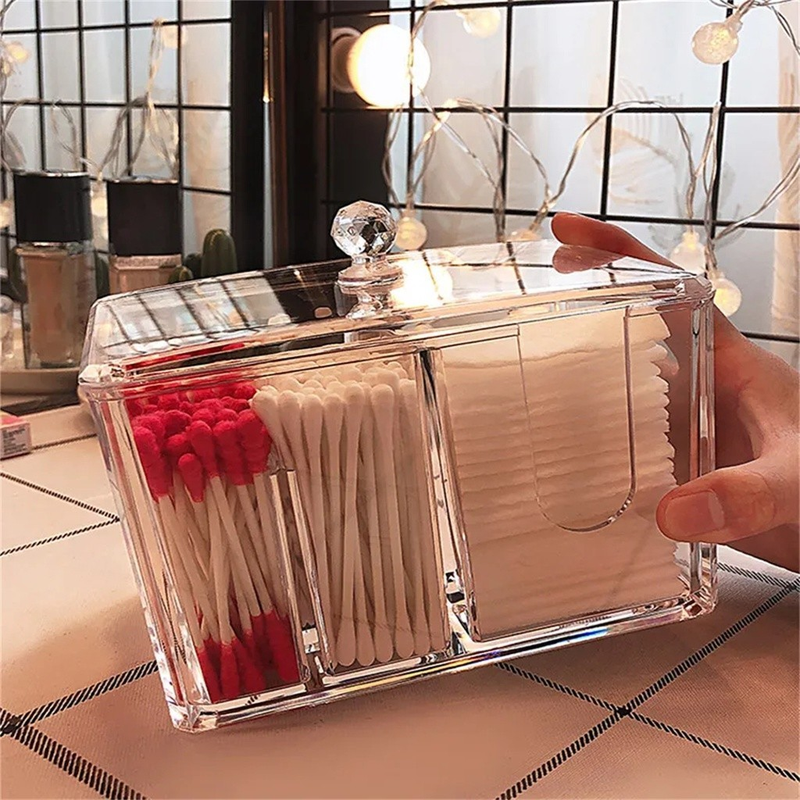 Organizador Porta Algodão E Cotonete 2 Em 1 Acrílico Higiene Casa Decoração